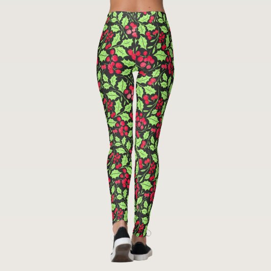 Waterverf Holly en bessen Leggings (Achterkant)