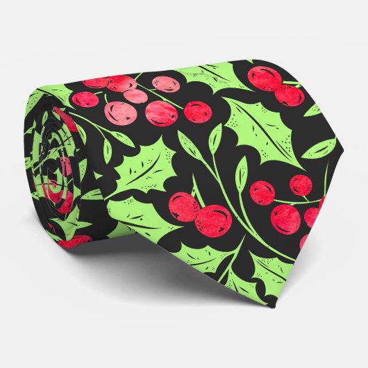 Waterverf Holly en bessen Stropdas (Opgerold)