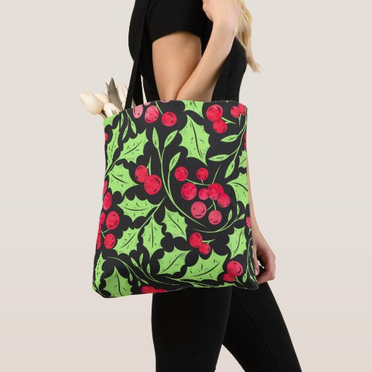 Waterverf Holly en bessen Tote Bag (Dichtbij)
