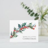 Waterverf Holly en bessen vrolijk kerstfeest Briefkaart (Staand voorkant)