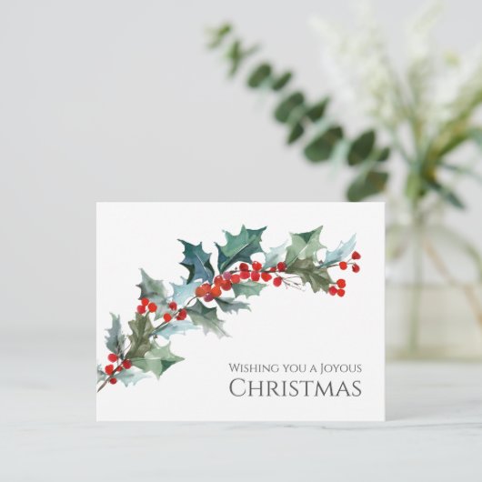Waterverf Holly en bessen vrolijk kerstfeest Briefkaart (Staand voorkant)