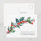 Waterverf Holly en bessen vrolijk kerstfeest Briefkaart (Voorkant / Achterkant)