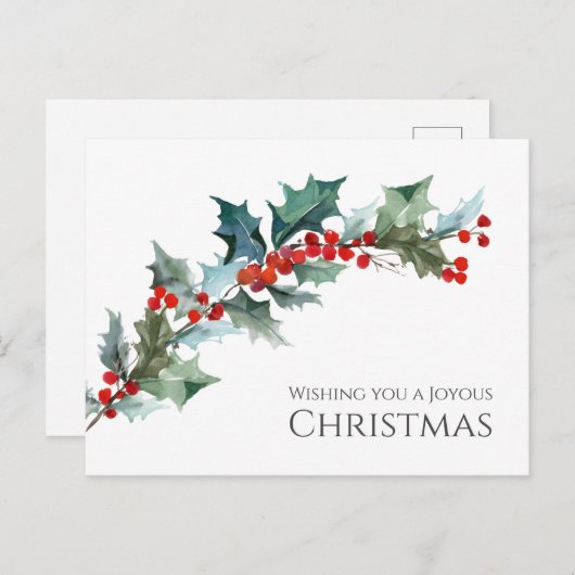 Waterverf Holly en bessen vrolijk kerstfeest Briefkaart (Voorkant / Achterkant)