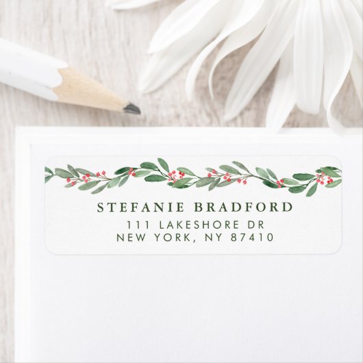 Waterverf Holly en Greenery Garland Holiday Etiket (Insitu)