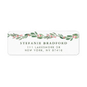 Waterverf Holly en Greenery Garland Holiday Etiket (Voorkant)