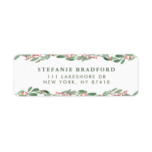 Waterverf Holly en Greenery Garlands Holiday Etiket
