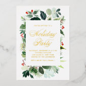 Waterverf Holly en Greenery Holiday Party Folie Uitnodiging (Voorkant)