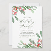 Waterverf Holly en Greenery Holiday Party Kaart (Voorkant)