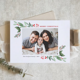 Waterverf Holly en Greenery II Seizoensgroet Feestdagen Kaart