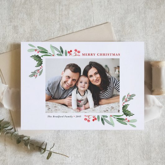 Waterverf Holly en Greenery II Seizoensgroet Feestdagen Kaart