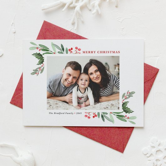 Waterverf Holly en Greenery II Vrolijk kerstfeest Feestdagen Kaart