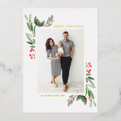 Waterverf Holly en Greenery Merry Chrismas Foto Folie Feestdagenkaart (Voorkant)