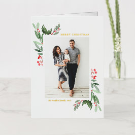 Waterverf Holly en Greenery Merry Kerstmis Folie Feestdagenkaart