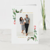 Waterverf Holly en Greenery Merry Kerstmis Folie Feestdagenkaart (Voorkant)