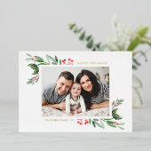 Waterverf Holly en Greenery Prettige feestdagen (Staand Voorkant)