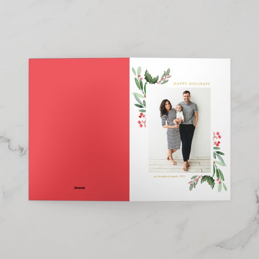 Waterverf Holly en Greenery Prettige feestdagen Fo (Buiten Laag)