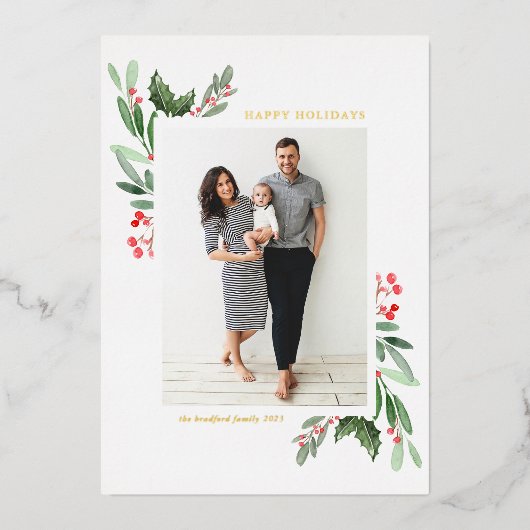 Waterverf Holly en Greenery Prettige feestdagen Fo (Voorkant)