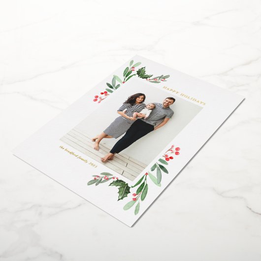 Waterverf Holly en Greenery Prettige feestdagen Fo (Gedraaid)