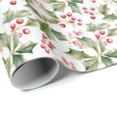 Waterverf Holly en Ivy met bessen Cadeaupapier (Rol Hoek)