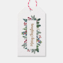 Waterverf Holly en kerstboomkersen Cadeaulabel