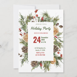 Waterverf Holly en Pine Holiday Party Kaart