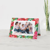 Waterverf Holly en Poinsettia Foto Kerst Feestdagen Kaart (Voorkant)