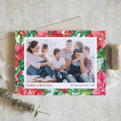 Waterverf Holly en Poinsettia Foto Kerst Feestdagenkaart