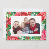 Waterverf Holly en Poinsettia Foto Kerst Feestdagenkaart (Voorkant)