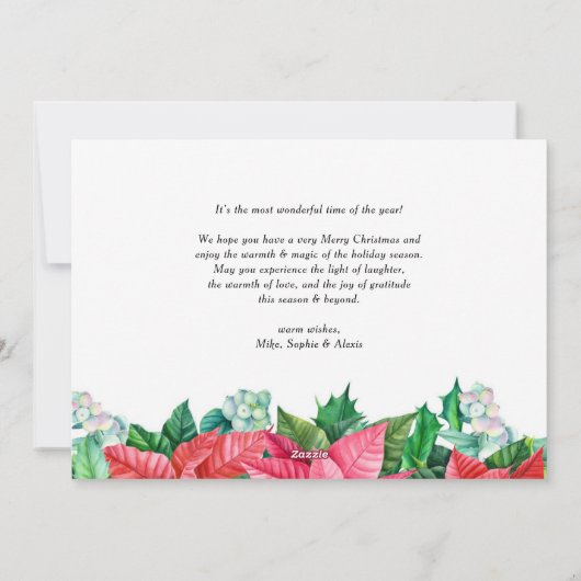 Waterverf Holly en Poinsettia Foto Kerst Feestdagenkaart (Achterkant)