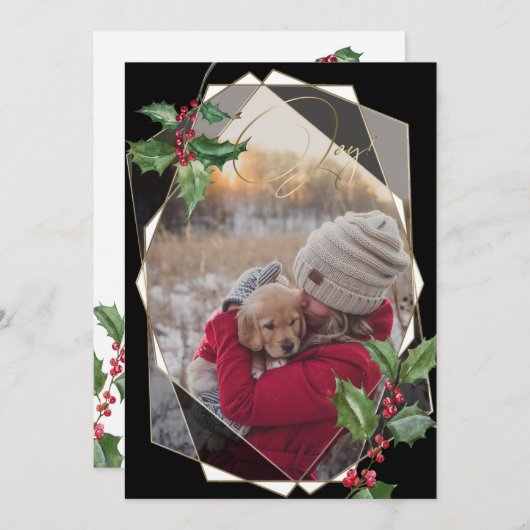 Waterverf Holly en Red Berries Black Kaart (Voorkant / Achterkant)