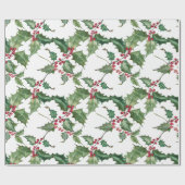 Waterverf Holly en Red Berries Cadeaupapier (Vlak)