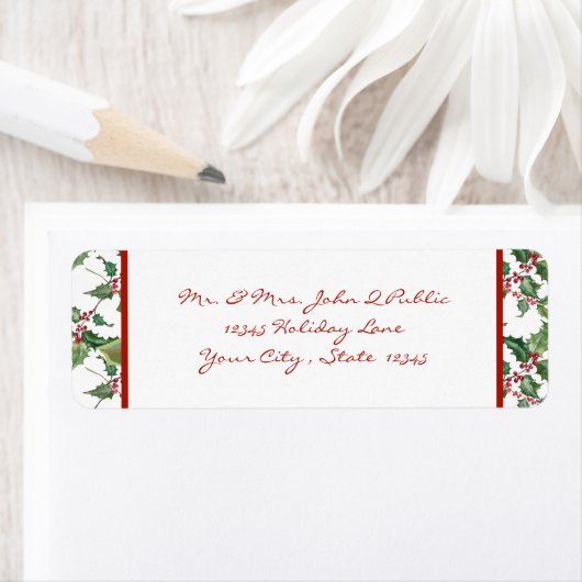 Waterverf Holly en Red Berries Etiket (Insitu)