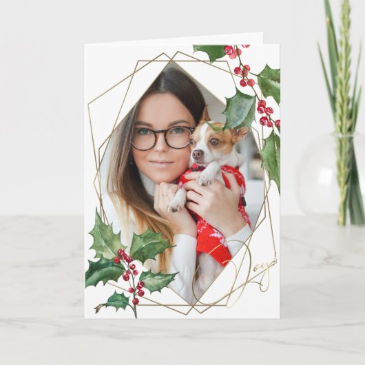 Waterverf Holly en Red Berries Kaart (Voorkant)