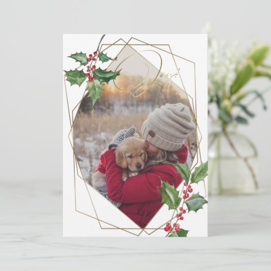 Waterverf Holly en Red Berries Kaart (Staand voorkant)