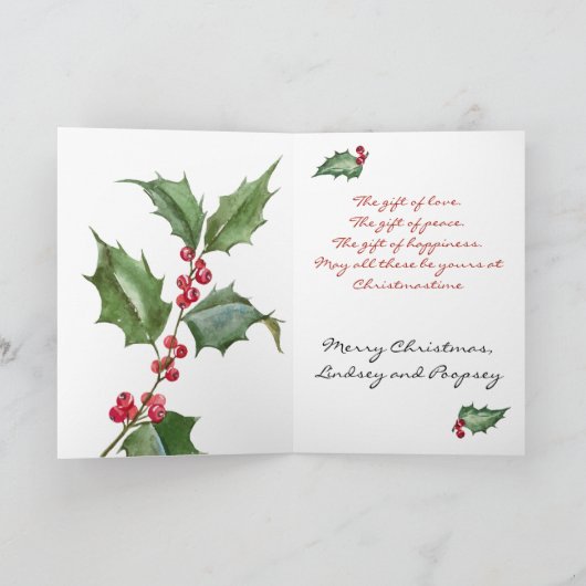 Waterverf Holly en Red Berries Kaart (Binnen)