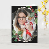 Waterverf Holly en Red Berries Kaart (Gele Bloem)