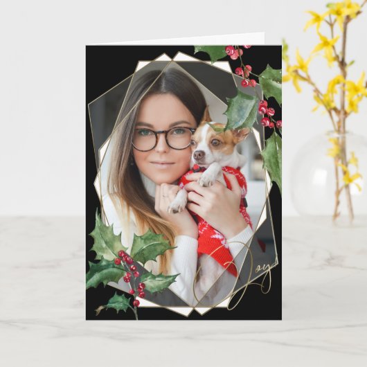 Waterverf Holly en Red Berries Kaart (Gele Bloem)