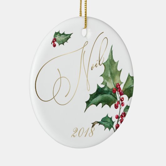 Waterverf Holly en Red Berries Keramisch Ornament (Rechts)
