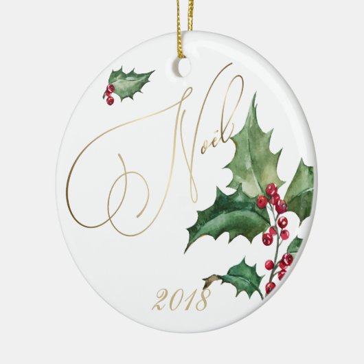 Waterverf Holly en Red Berries Keramisch Ornament (Links)