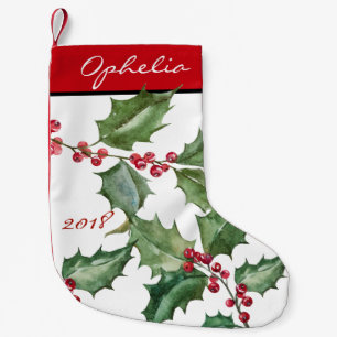 Waterverf Holly en Red Berries Kleine Kerstsok