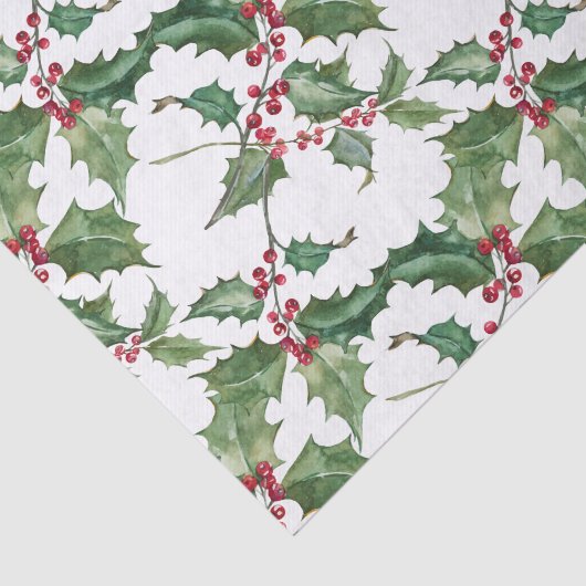 Waterverf Holly en Red Berries Tissuepapier (Detail)