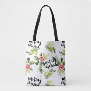 Waterverf Holly en Winter Greenery Kerstmis Tote Bag