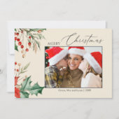 Waterverf Holly Familie Foto Kerst Feestdagenkaart (Voorkant)