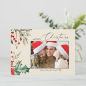 Waterverf Holly Familie Foto Kerst Feestdagenkaart (Staand voorkant)