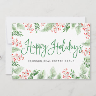 Waterverf Holly Foliage en Berries Feestdagenkaart