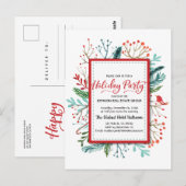 Waterverf Holly Foliage Holiday Party Uitnodiging (Voorkant / Achterkant)