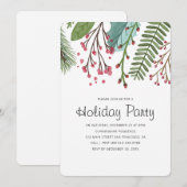 Waterverf Holly Foliage Holiday Party Uitnodiging (Voorkant / Achterkant)