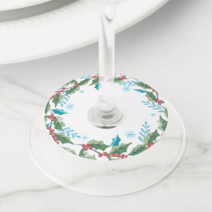 Waterverf Holly Foliage   Vakantie Wijnglaslabel