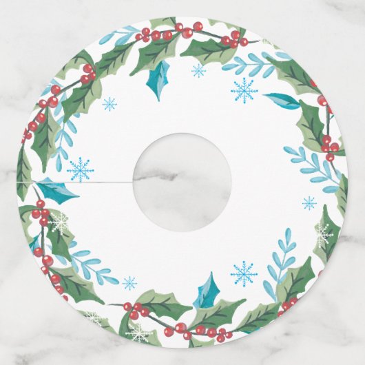 Waterverf Holly Foliage | Vakantie Wijnglaslabel (Voorkant)