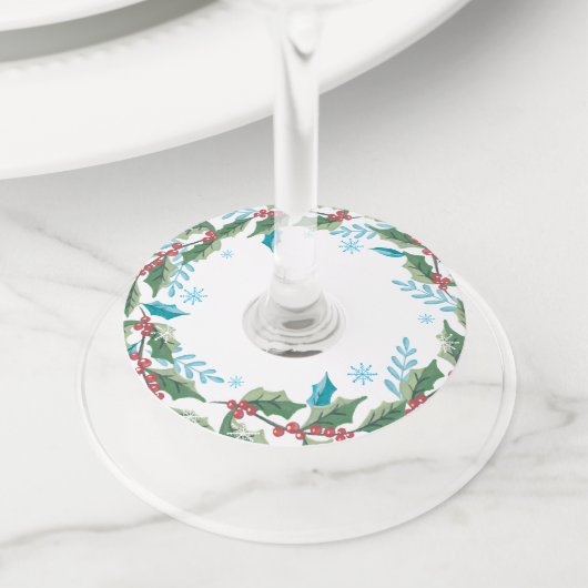 Waterverf Holly Foliage | Vakantie Wijnglaslabel (Dichtbij)